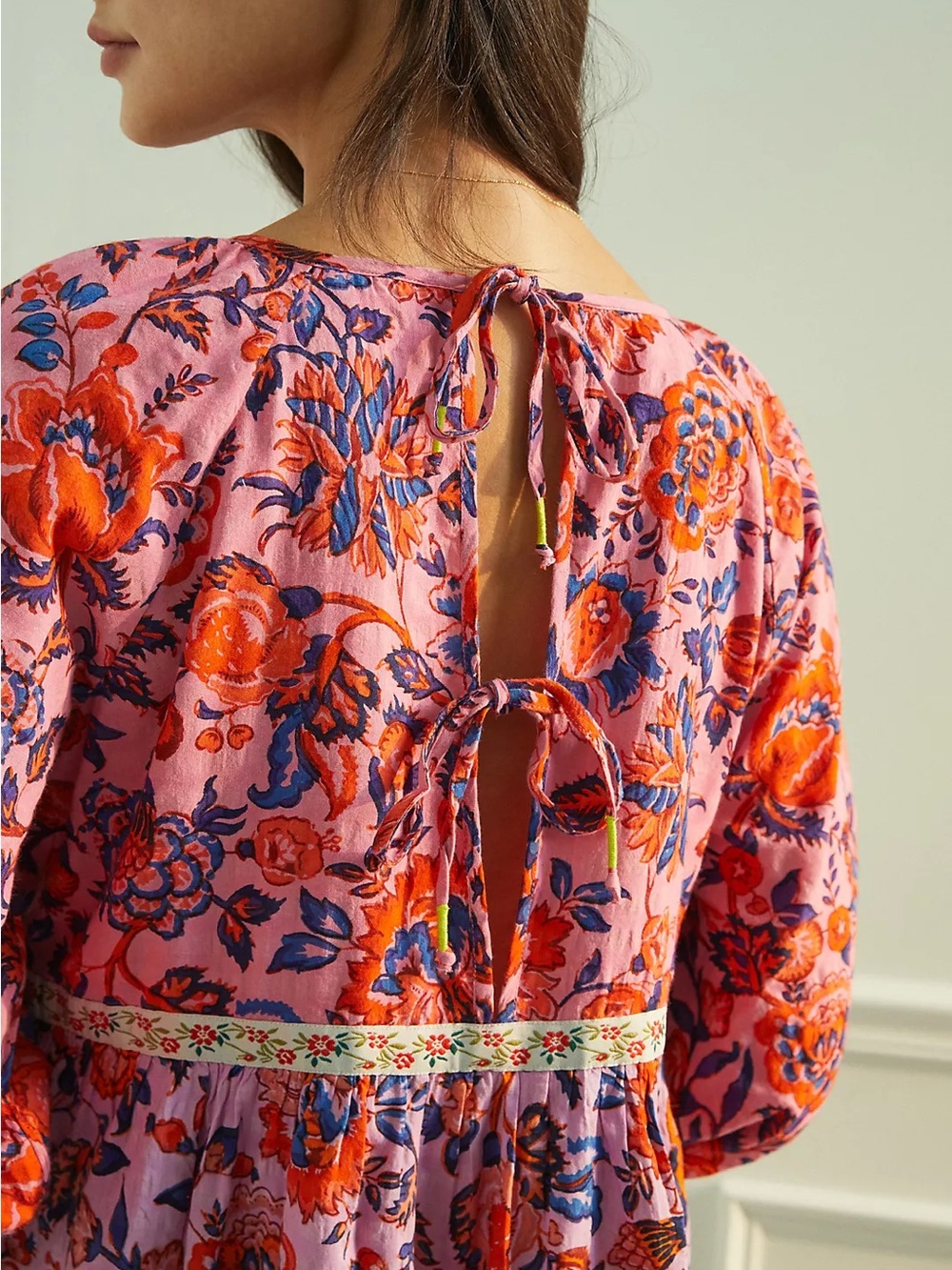 By Anthropologie Robin Tiered Mini Dress Pink Floral Size M - Picture 2 of 7